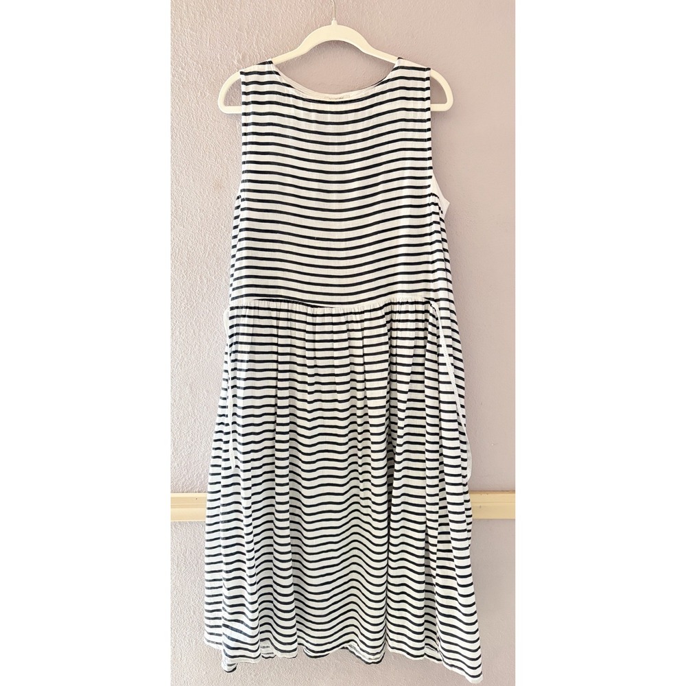 Banana Blue Australia Linen Striped Midi Dress Lagenlook Breathable Navy White M
